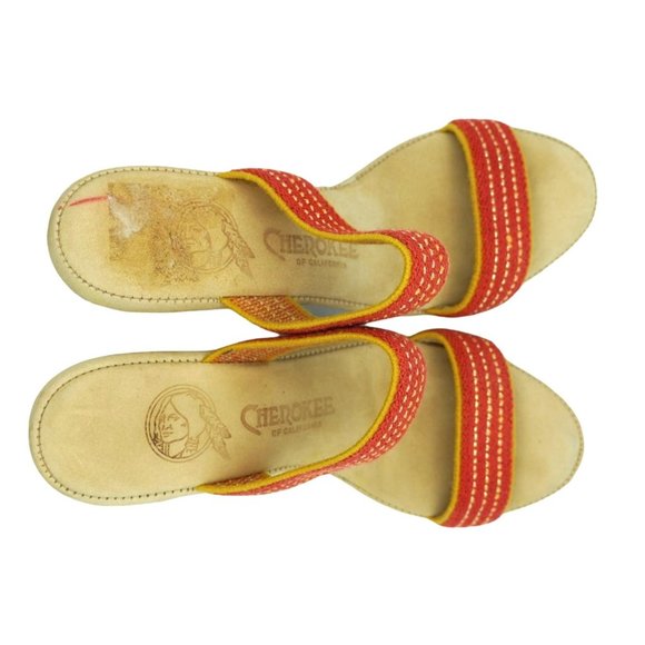 Vintage Cherokee Sandals Strappy Shoes Wedge Heels Metallic Gold Tinsel Womens 6 - Picture 8 of 10